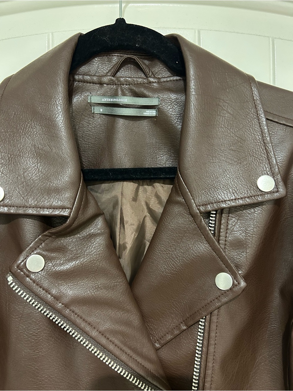 Anthropologie The Saige Brown Faux Leather Moto Jacket - Picture 3 of 9